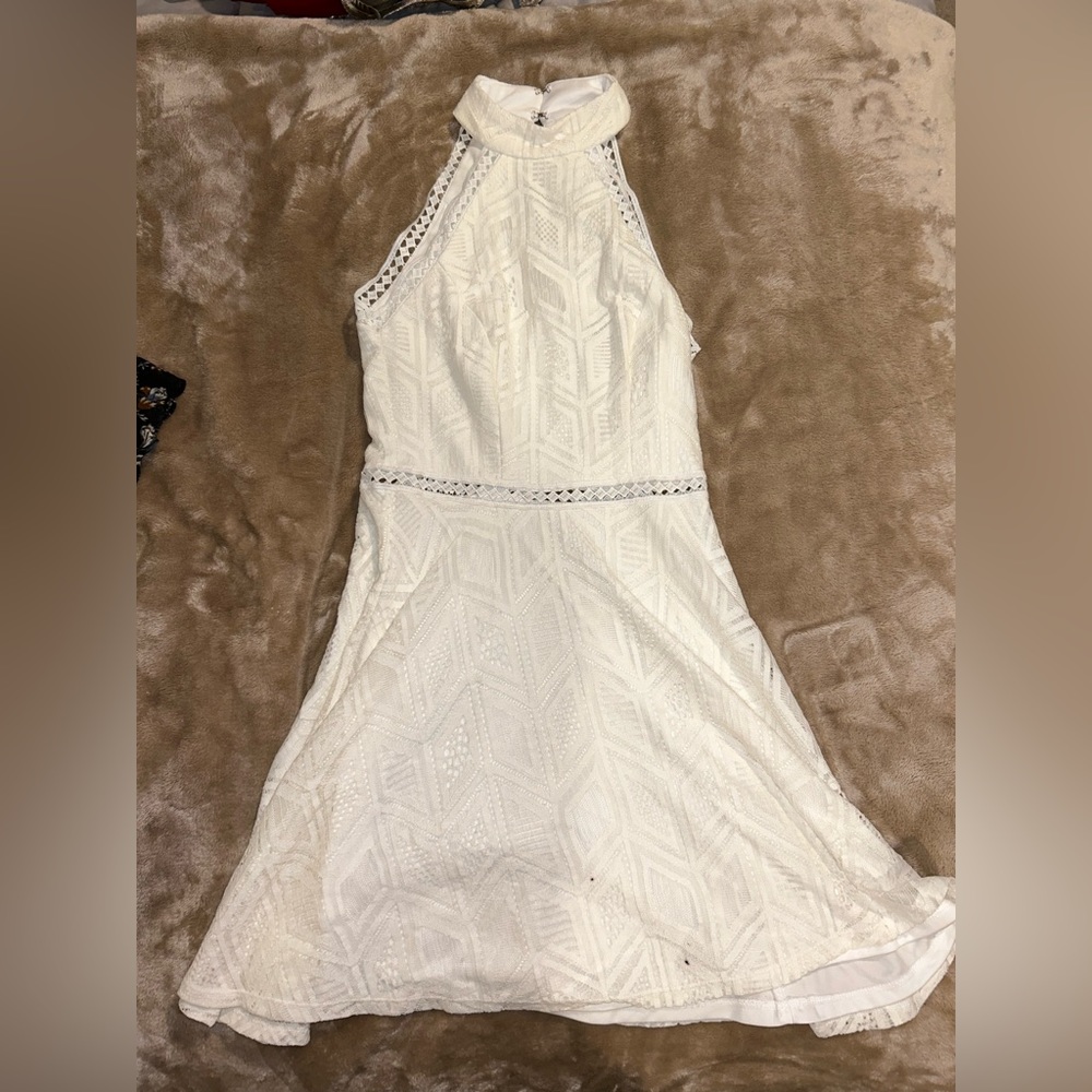 City Studio White High Neck Patterned Mini Dress Size 1